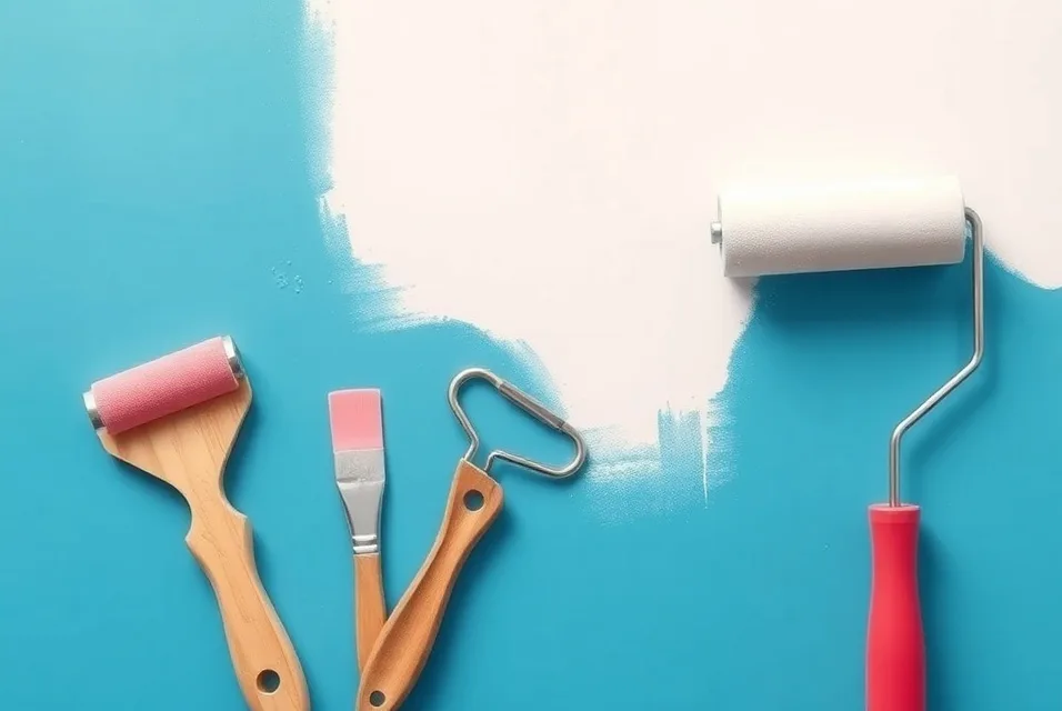 Outils de peinture disposés dans l'ordre des étapes du chantier