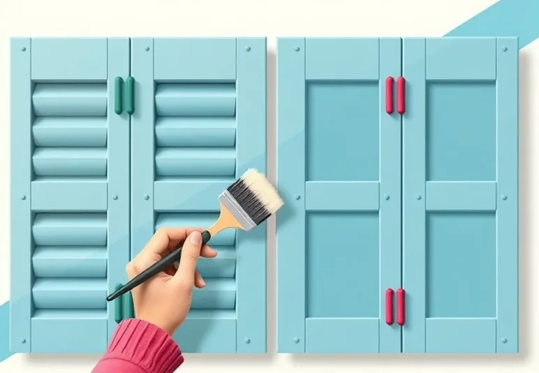 Mise en peinture au pinceau de volets et d'encadrements en bois