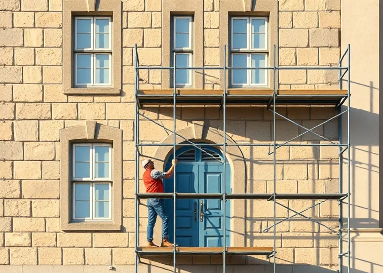 Ravalement de façade en pierre, nettoyage et application d'enduit